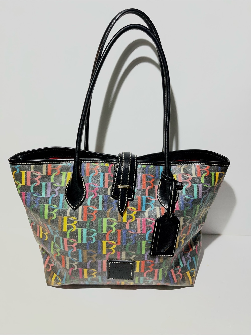 😍 Dooney & Bourke Multicolor Logo Tote with Black Trim